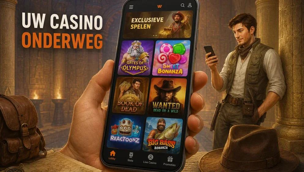 smartphone met wbetz casino interface onderweg